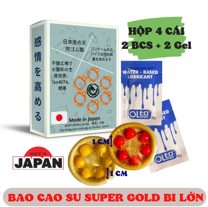 Bao Cao Su Bi Lớn Super Gold Nhật Bản Chính Hãng Hộp 4 Cái - Hàng Chính Hãng - Tặng 2 Gel Bôi Trơn Oleo 8g