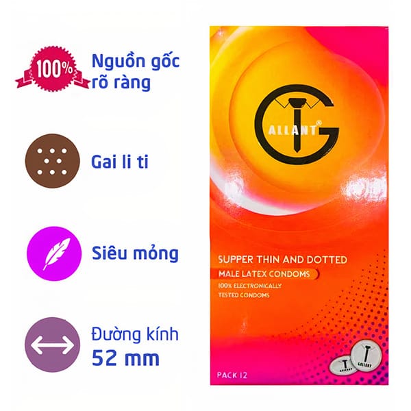 Bao Cao Su Gallant Supper Thin And Dotted Gân Gai Medevice Hộp 12 cái