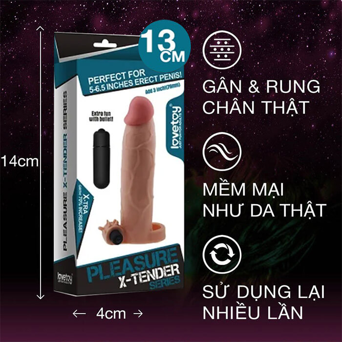 Bao Cao Su Đôn Dên 7cm Cao Cấp Rung Lovetoy Pleasure X-Tender Series (Xanh MS2)