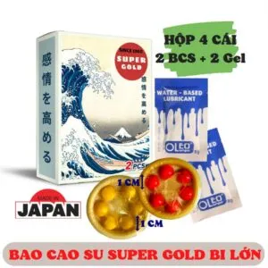 Bao Cao Su Bi Lớn Super Gold Nhật Bản Chính Hãng Hộp 4 Cái - Hàng Chính Hãng - Tặng 2 Gel Bôi Trơn Oleo 8g