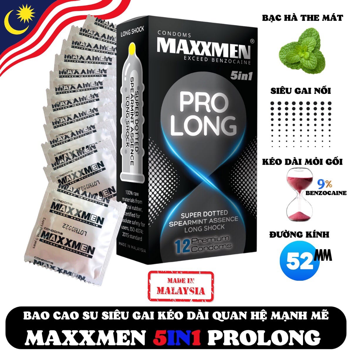 Bao Cao Su Cao Cấp Maxman 5in1 Prolong - Kéo Dài Thời Gian - Gai Lớn 1 Bao Cao Su Cao Cấp Maxman 5in1 Prolong - Kéo Dài Thời Gian - Gai Lớn