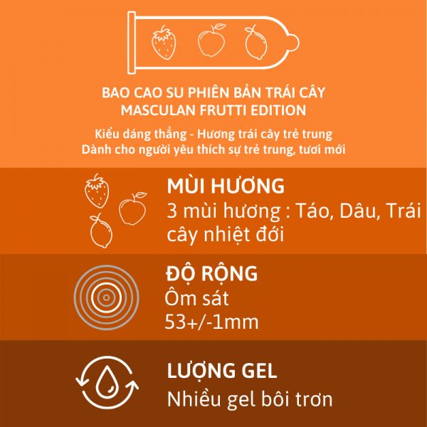 Bao Cao Su Masculan Frutti Edition – Hương Hoa Quả 10 Bao Cao Su Masculan Frutti Edition – Hương Hoa Quả