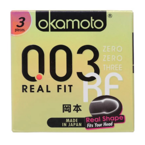 Bao Cao Su Okamoto 0.03 Real Fit Mỏng Với Khả Năng Co Rút Giúp Ôm Sát Hộp 3 cái