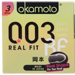 Bao Cao Su Okamoto 0.03 Real Fit Mỏng Với Khả Năng Co Rút Giúp Ôm Sát Hộp 3 cái