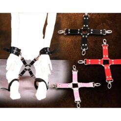 Hogtie restraint Bdsm Leather Handcuffs Ankle Cuffs Cross Buckle Adult Bondage Fetish Slave Games Sex Toys 11zon