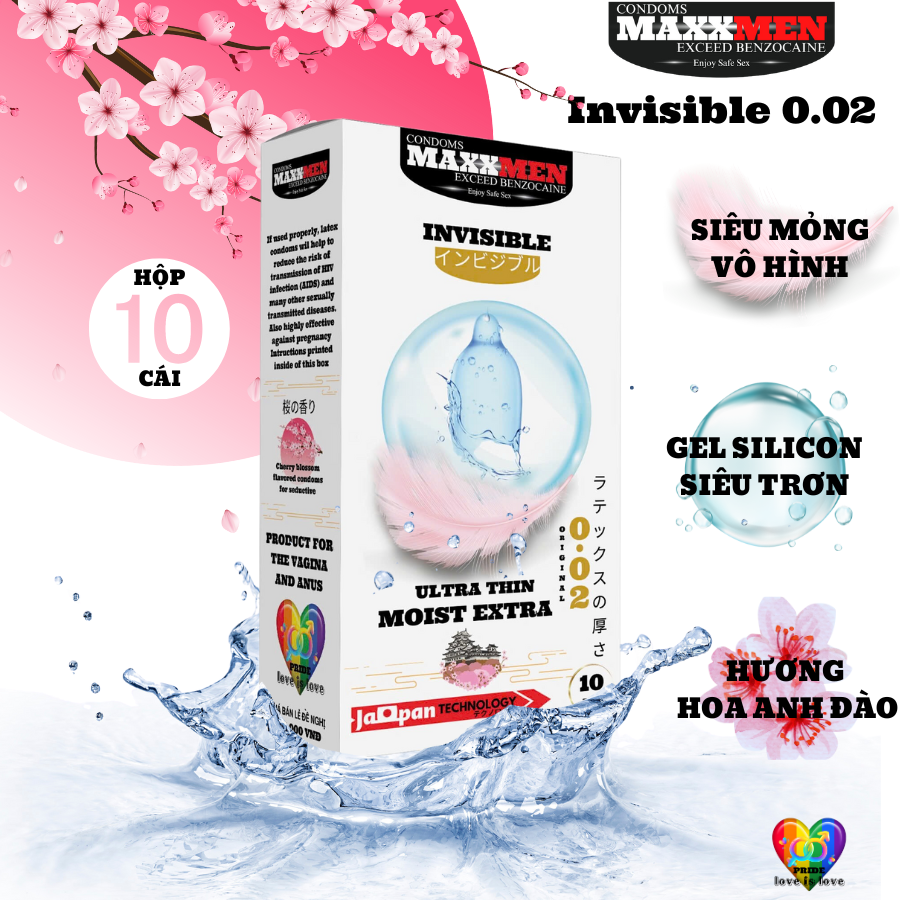 Bao cao su size 49mm Maxxmen Invisible 002, công nghệ NHẬT BẢN cực siêu mỏng NHIỀU GEL, hương hoa anh đào cho LGBT, Gay 14 Bao cao su size 49mm Maxxmen Invisible 002, công nghệ NHẬT BẢN cực siêu mỏng NHIỀU GEL, hương hoa anh đào cho LGBT, Gay