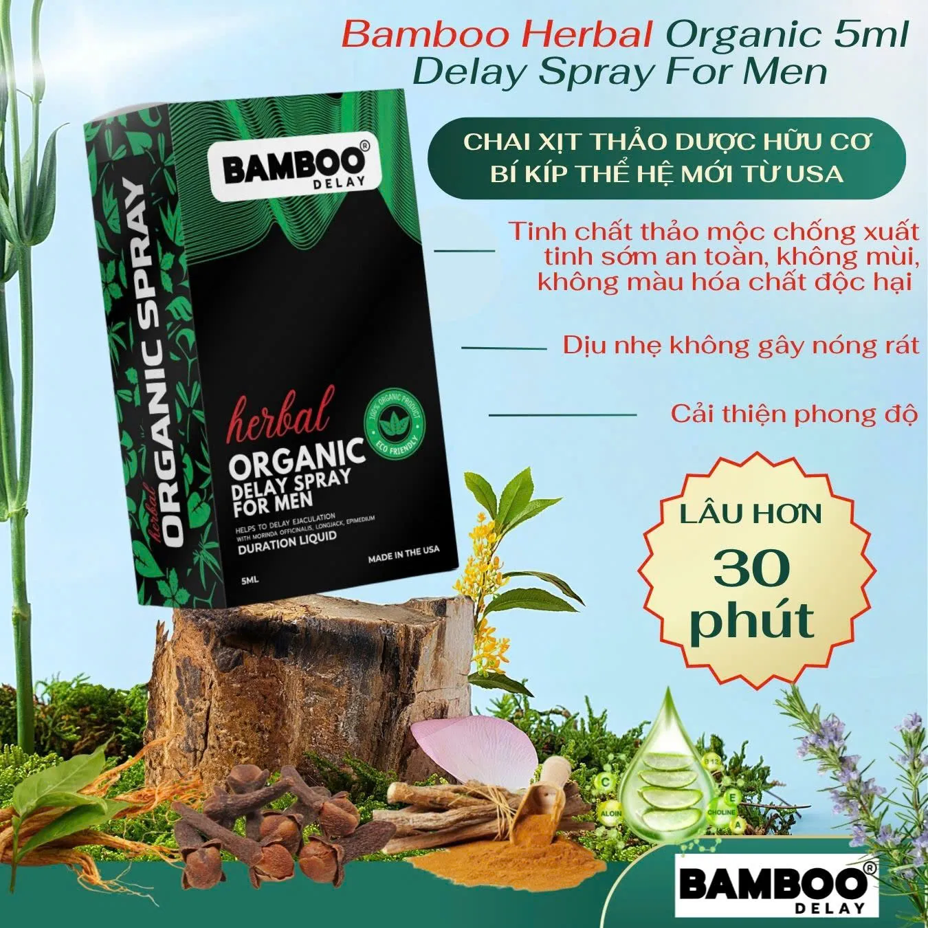 Chai Xịt USA Bamboo Herbal Organic Delay Spray For Men – Kéo Dài Thời Gian – 5ml