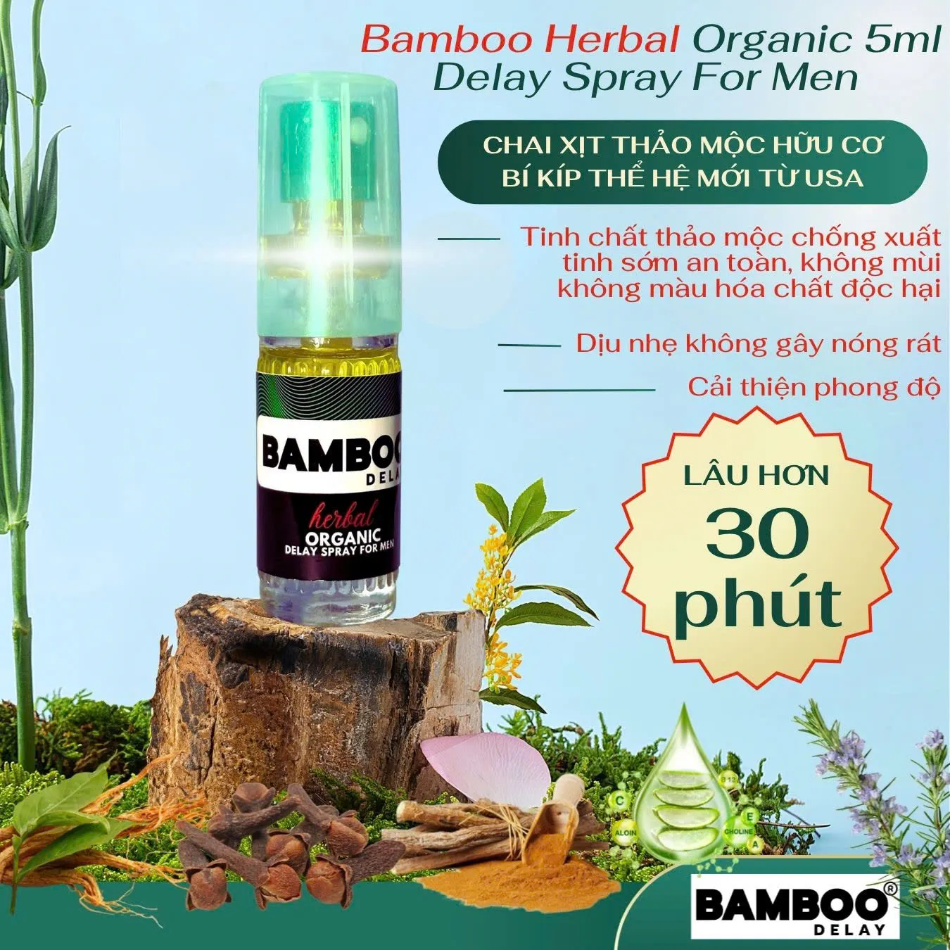 Chai Xịt USA Bamboo Herbal Organic Delay Spray For Men – Kéo Dài Thời Gian – 5ml