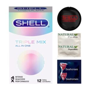 Bao Cao Su Shell Triple Mix - Siêu Mỏng, Mát Lạnh, Gân Gai - Hộp 12 Cái