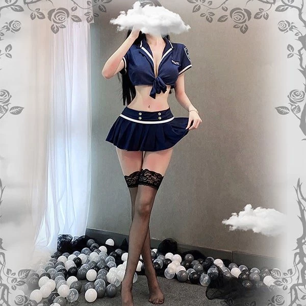 Cosplay Cảnh Sát Sexy Xẻ Ngực Gợi Cảm Áo Croptop Buộc Dây Váy Xòe Xếp Ly Nữ Police Dễ Thương - N703 19 12dfed4117fe4464f93c730b4606335b