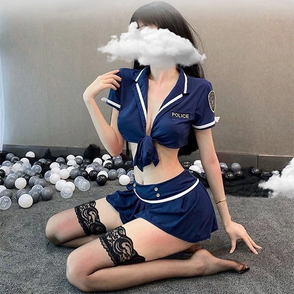 Cosplay Cảnh Sát Sexy Xẻ Ngực Gợi Cảm Áo Croptop Buộc Dây Váy Xòe Xếp Ly Nữ Police Dễ Thương - N703 2 Cosplay Cảnh Sát Sexy Xẻ Ngực Gợi Cảm Áo Croptop Buộc Dây Váy Xòe Xếp Ly Nữ Police Dễ Thương - N703
