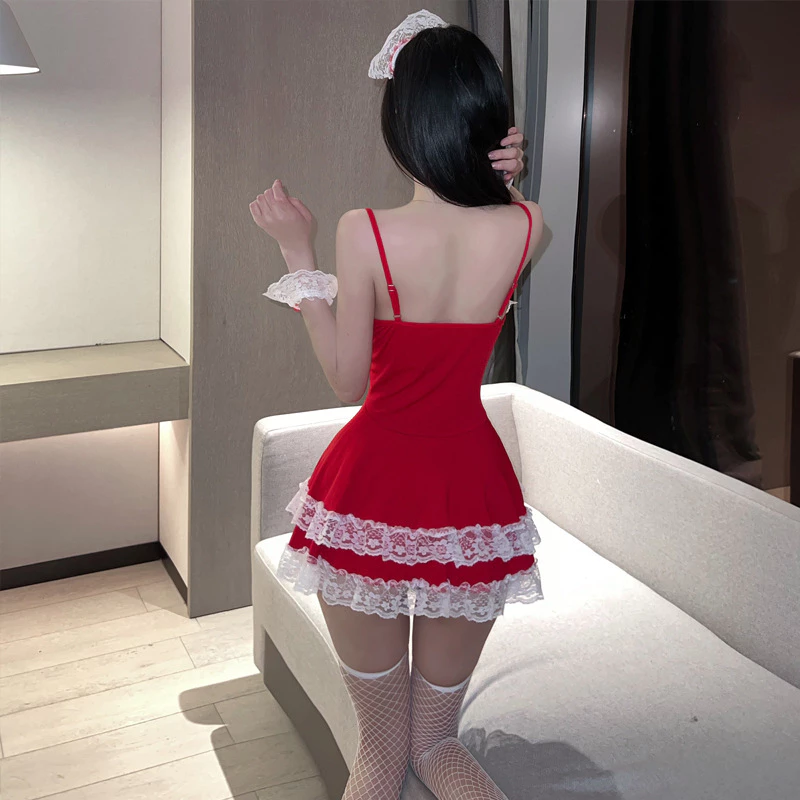 Trang Phục Giáng Sinh Valentine Dễ Thương Cao Cấp Set Đồ Cô Hầu Gái Anime Đỏ Phối Ren Sexy Gợi Cảm - N377 6 Trang Phục Giáng Sinh Valentine Dễ Thương Cao Cấp Set Đồ Cô Hầu Gái Anime Đỏ Phối Ren Sexy Gợi Cảm - N377