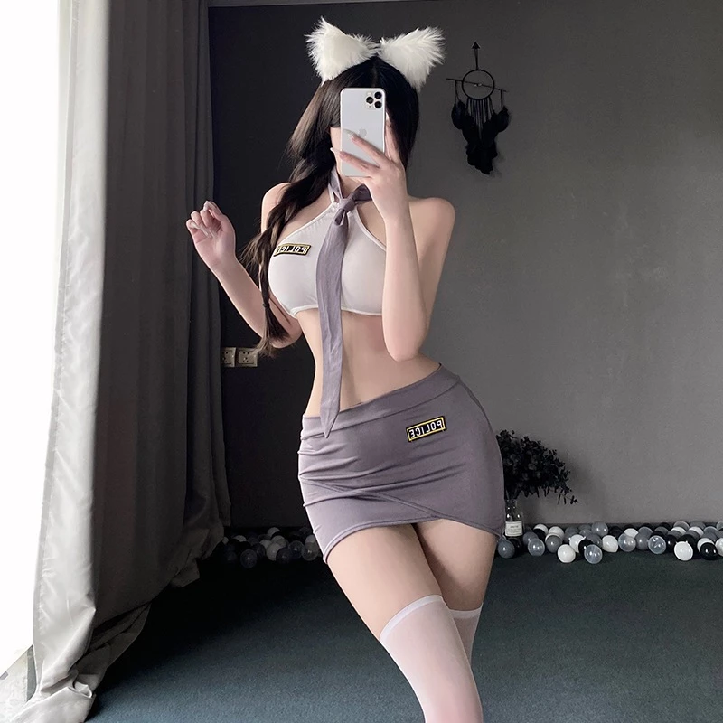 Cosplay Tiếp Viên Hàng Không Kèm Cà Vạt Siêu Xinh Gợi Cảm Set Police Thuỷ Thủ Ôm Body Quyến Rũ Ngọt Ngào - N325 Xám 3 Cosplay Tiếp Viên Hàng Không Kèm Cà Vạt Siêu Xinh Gợi Cảm Set Police Thuỷ Thủ Ôm Body Quyến Rũ Ngọt Ngào - N325 Xám