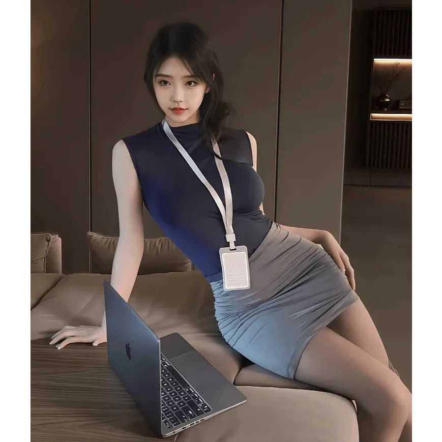 Đồ Cosplay Sexy Thư Ký Body Kèm Bảng Tên Quyến Rũ Ngọt Ngào Váy Công Sở Nữ Dáng Ôm Gợi Cảm Cuốn Hút - N319 Xám Xanh 2 Đồ Cosplay Sexy Thư Ký Body Kèm Bảng Tên Quyến Rũ Ngọt Ngào Váy Công Sở Nữ Dáng Ôm Gợi Cảm Cuốn Hút - N319 Xám Xanh