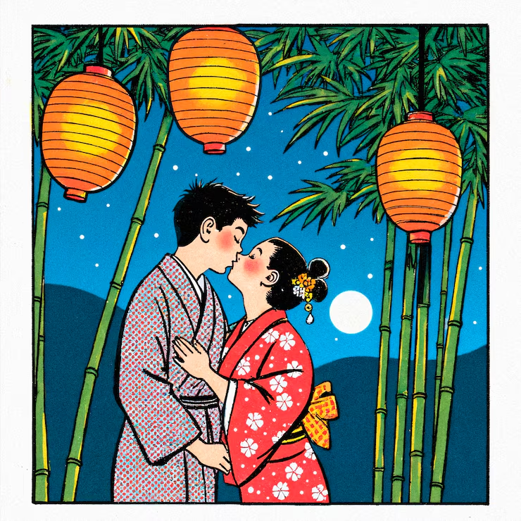Hôn kiểu Nhật là hôn như thế nào? 8 romantic kiss lanterns japanese setting 23 2151984223 11zon