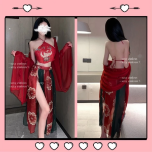 Đồ Cosplay Cổ Trang Trung Hoa Họa Tiết Hoa Cao Cấp Set Hán Phục Áo Yếm Kèm Khăn Choàng Tặng Chip Lọt Khe Gợi Cảm