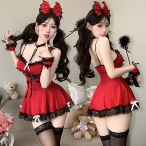 Đồ Cosplay Sexy Hầu Gái Anime Gợi Cảm Đáng Yêu Váy Ngủ Xòe Nữ Giúp Việc Maid Đỏ Quyến Rũ Dễ Thương - N372