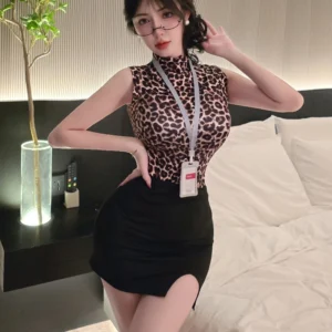 Đồ Cosplay Sexy Thư Ký Body Kèm Bảng Tên Quyến Rũ Ngọt Ngào Váy Công Sở Nữ Dáng Ôm Gợi Cảm Cuốn Hút - N319 Da Báo