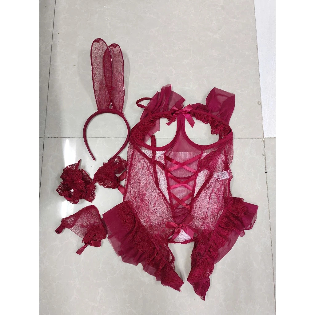 Cosplay Thỏ Bông Đỏ Có Đuôi Hở Ngực Siêu Xinh Gợi Cảm Bodysuit Liền Thân Ren Bèo Xẻ Đáy Dễ Thương Quyến Rũ - N330 Đỏ 9 vn 11134207 820l4 mgrnf29otvd51e