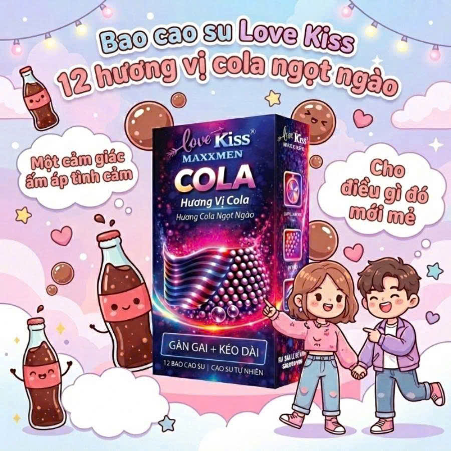 Bao Cao Su Love Kiss Maxxmen Cola Hộp 12 Cái – Gân Gai Kéo Dài Thời Gian, Hương Cola Ngọt Ngào 8 Bao Cao Su Love Kiss Maxxmen Cola Hộp 12 Cái – Gân Gai Kéo Dài Thời Gian, Hương Cola Ngọt Ngào
