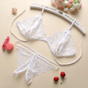 Bộ Đồ Lót Ren Sexy Gợi Cảm Quần Lót Nữ Lọt Khe Xẻ Đáy Kèm Áo Lót Bralette Quyến Rũ Đáng Yêu - T310 Trắng