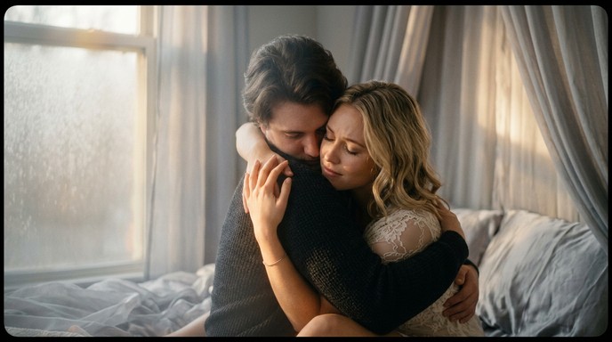 intimate tender embrace stockcake