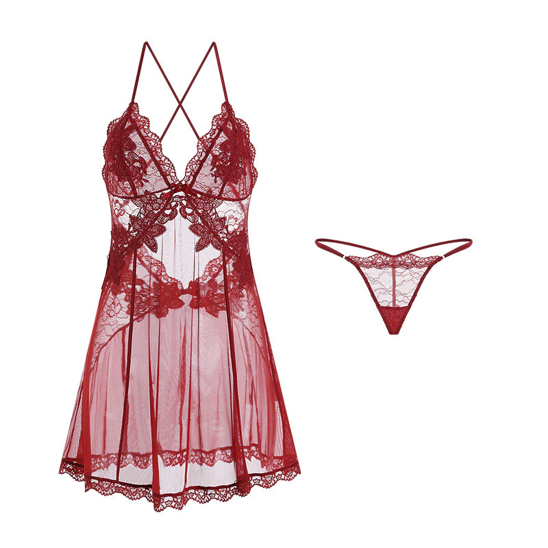 Váy Ngủ Nữ Sexy Voan Xuyên Thấu Phối Ren Gợi Cảm Tinh Tế Đầm 2 Dây Hở Lưng Kèm Quần Lọt Khe Quyến Rũ - N188 Đỏ 12 sg 11134201 7rdw0 mcvmsledooyc85