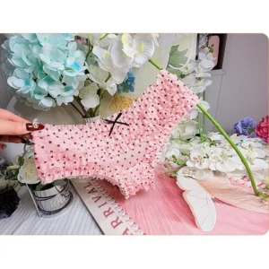Quần Lót Lưng Thun Nhún Bèo Cạp Cao Đáng Yêu Xinh Xắn Quần Chip Nữ Ren Mềm Mại Phối Hoa Nơ Sexy - T303 Hồng Tim