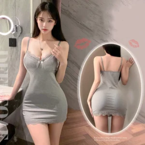 Váy Ngủ Ôm Body Tôn Dáng Phối Ren Siêu Xinh Gợi Cảm Đầm 2 Dây Mặc Nhà Xẻ Ngực Sang Chảnh Quyến Rũ - N258 Xám