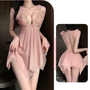 Váy Ngủ Nữ Xuyên Thấu Có Mút Ngực Khoá Cài Sexy Gợi Cảm Đầm Cánh Tiên 2 Dây Xẻ Tà Trước Quyến Rũ Tinh Tế - N155 Nude