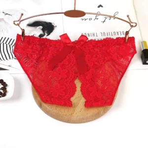 Quần Lót Sexy Ren Hoa Xẻ Đáy Gợi Cảm Tinh Tế Sịp Nữ Khoét Đũng Phối Nơ Dễ Thương Quyến Rũ - T306 Đỏ