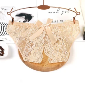 Quần Lót Sexy Ren Hoa Xẻ Đáy Gợi Cảm Tinh Tế Sịp Nữ Khoét Đũng Phối Nơ Dễ Thương Quyến Rũ - T306 Nude