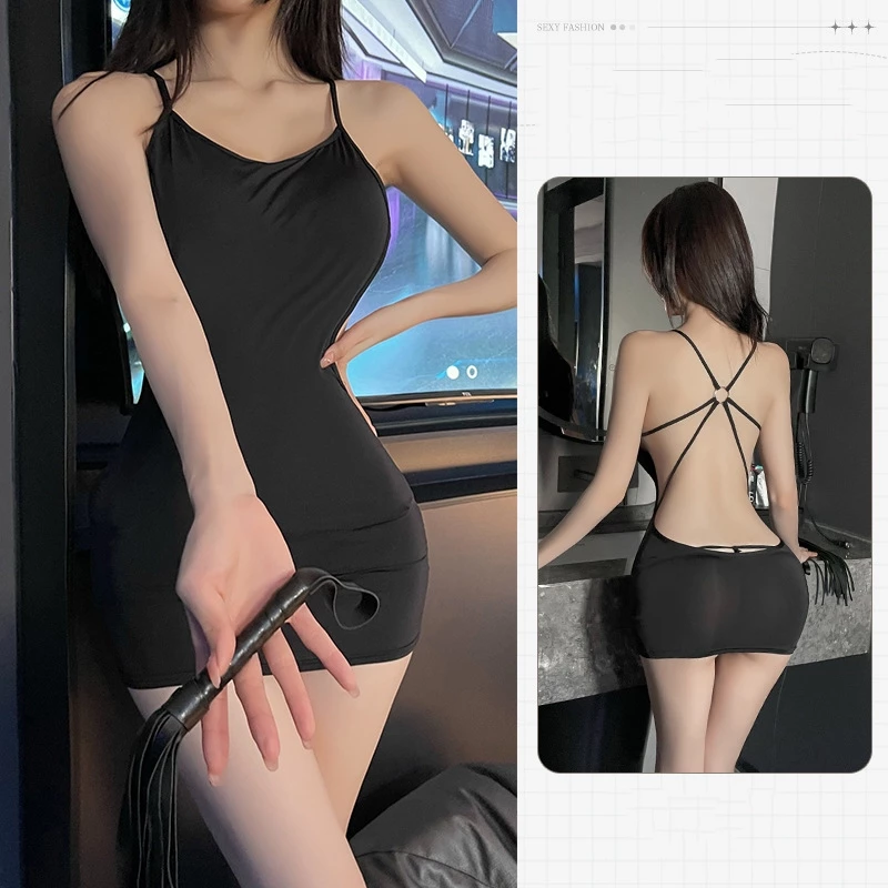 Đầm Ngủ Nữ Ôm Body Tôn Dáng Hở Lưng Gợi Cảm Váy 2 Dây Đan Chéo Lưng Đen Xám Tặng Chip Quyến Rũ - N107 Đen 8 vn 11134207 7r98o luuqdwoeq32q63