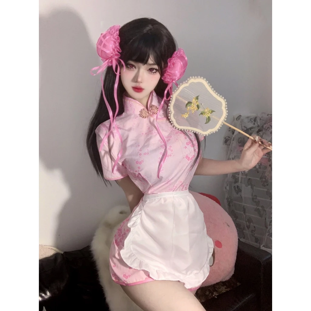 Cosplay Sườn Xám Cách Tân Kèm Tạp Dề Siêu Xinh Dễ Thương Set Đồ Cổ Trang Trung Hoa Xẻ Tà Gợi Cảm - N386 Hồng 6 vn 11134207 7r98o lyb6lnkuueg1f6