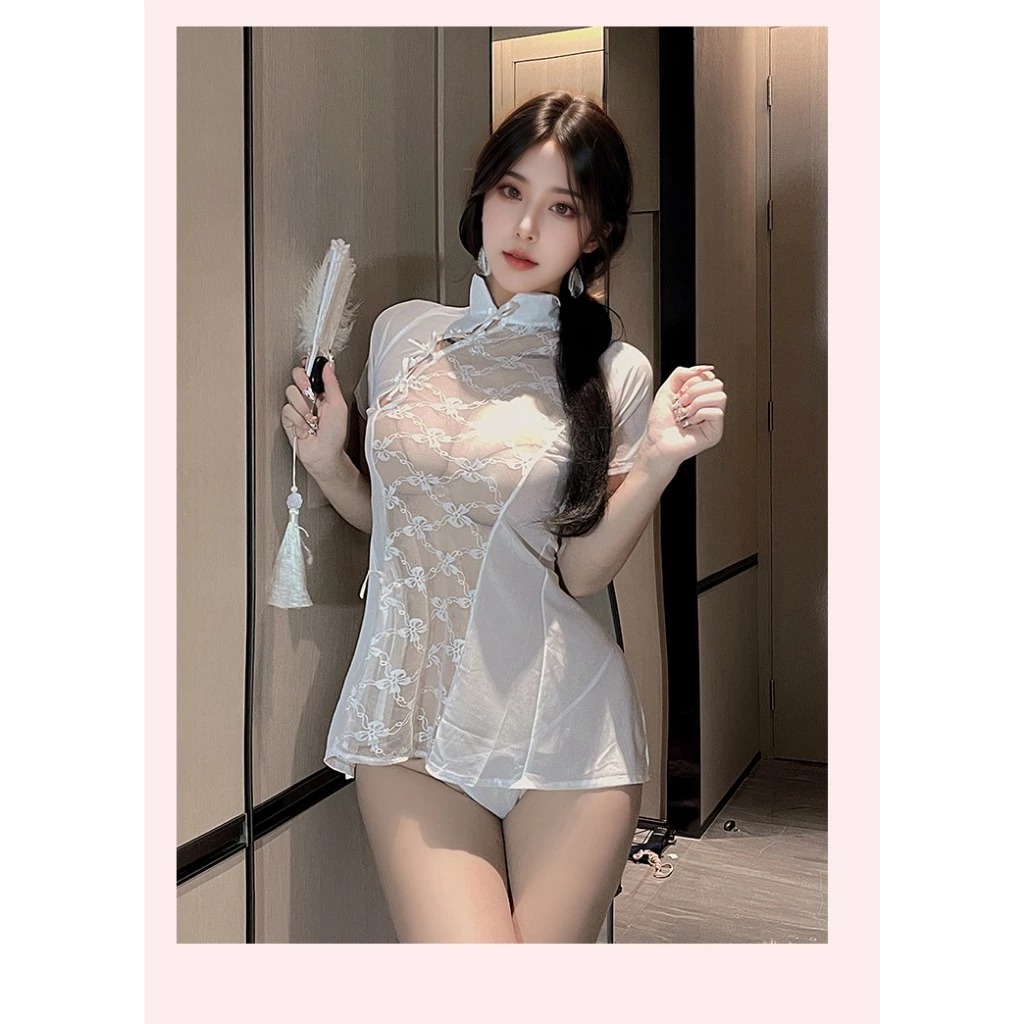 Cosplay Sườn Xám Đan Dây Ren Chéo Xuyên Thấu Gợi Cảm Cuốn Hút Váy Cổ Trang Xẻ Tà Tinh Tế Quyến Rũ - N389 Trắng 2 Cosplay Sườn Xám Đan Dây Ren Chéo Xuyên Thấu Gợi Cảm Cuốn Hút Váy Cổ Trang Xẻ Tà Tinh Tế Quyến Rũ - N389 Trắng