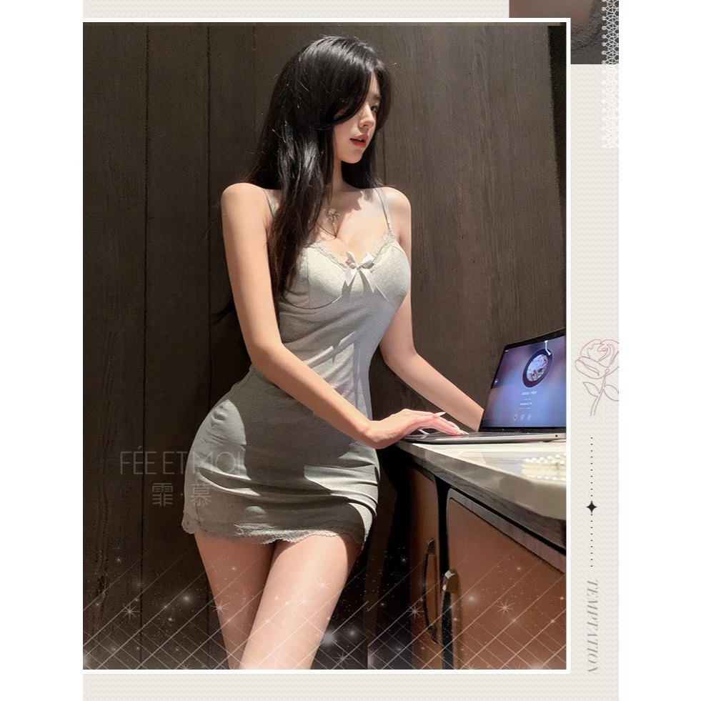 Váy Ngủ Ôm Body Tôn Dáng Phối Ren Siêu Xinh Gợi Cảm Đầm 2 Dây Mặc Nhà Xẻ Ngực Sang Chảnh Quyến Rũ - N258 Xám 15 vn 11134207 7ras8 m0v2rvqnjybze7