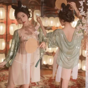 Đồ Ngủ Gợi Cảm Cosplay Cổ Trang Trung Hoa Ren Xuyên Thấu Sexy Quyến Rũ Set Hán Phục Hanfu Xẻ Tà Thanh Lịch Cao Cấp - N385