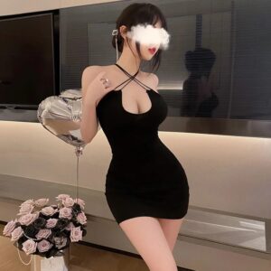 Váy Ngủ Đan Dây Lưng Sexy Ôm Body Gợi Cảm Đầm 2 Dây Tặng Quần Lót Lọt Khe Dây Đen Ghi Quyến Rũ - N117 Đen