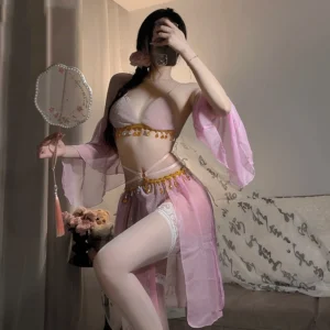 Cosplay Cổ Trang Trung Quốc Phối Kim Tuyến Gợi Cảm Cao Cấp Set Ngủ Hán Phục Hanfu Cách Tân Quyến Rũ - N881 Hồng