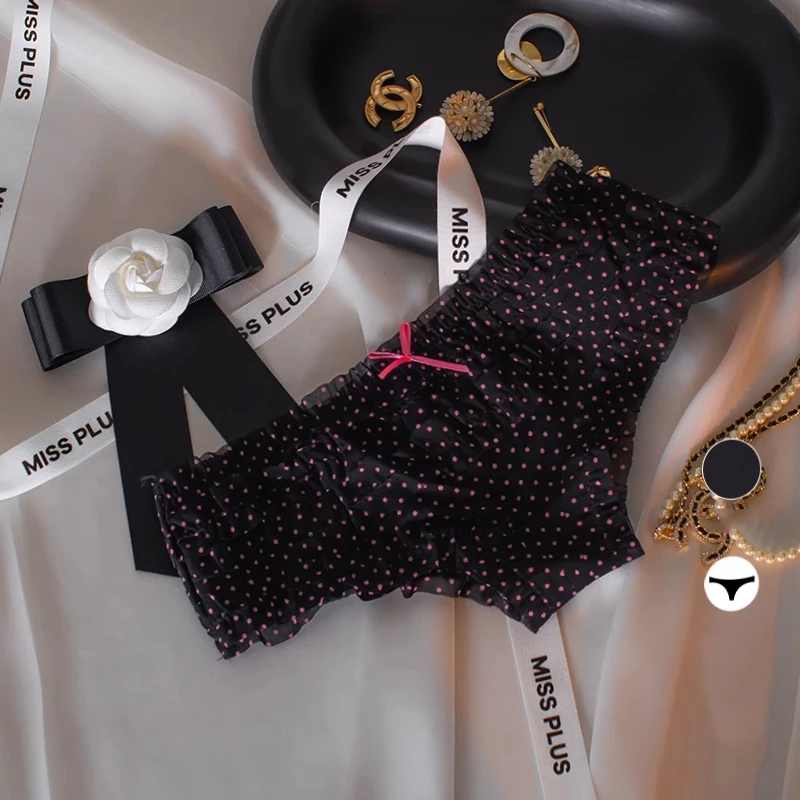Quần Lót Lưng Thun Nhún Bèo Cạp Cao Đáng Yêu Xinh Xắn Quần Chip Nữ Ren Mềm Mại Phối Hoa Nơ Sexy - T303 Đen Chấm Bi 2 Quần Lót Lưng Thun Nhún Bèo Cạp Cao Đáng Yêu Xinh Xắn Quần Chip Nữ Ren Mềm Mại Phối Hoa Nơ Sexy - T303 Đen Chấm Bi