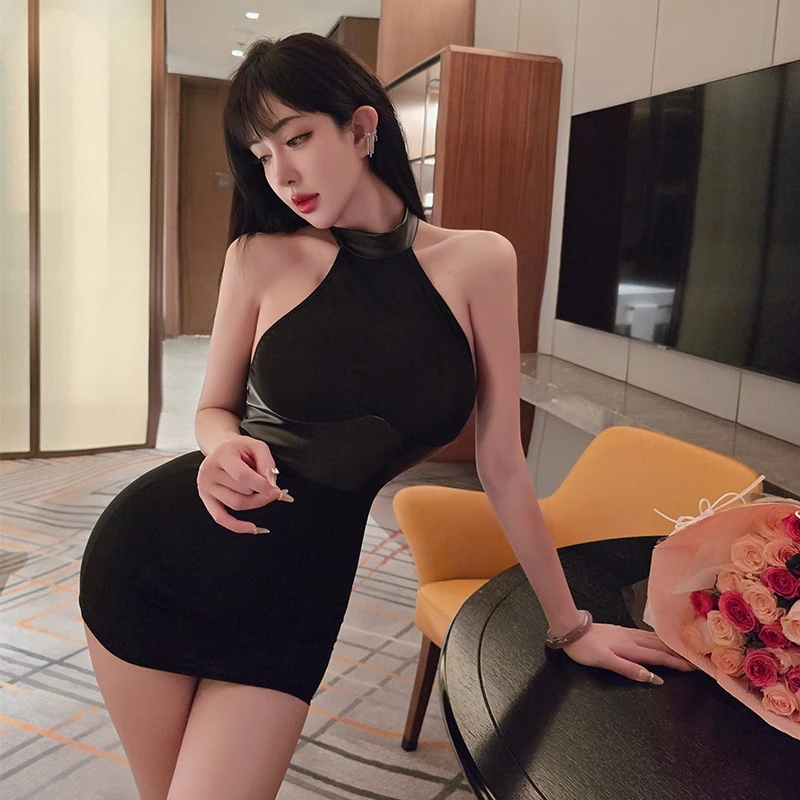 Váy Ngủ Ôm Body Phối Đai Lưng Da Tôn Dáng Quyến Rũ Đầm Thư Ký Cổ Yếm Hở Lưng Quyến Rũ Thanh Lịch - N241 Đen 2 Váy Ngủ Ôm Body Phối Đai Lưng Da Tôn Dáng Quyến Rũ Đầm Thư Ký Cổ Yếm Hở Lưng Quyến Rũ Thanh Lịch - N241 Đen