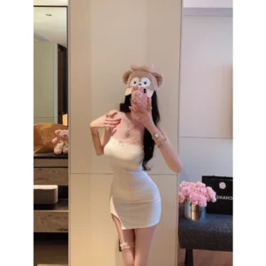 Váy Ngủ Sexy Ôm Body Tôn Dáng Phối Ren Choker Đùi Siêu Xinh Quyến Rũ Đầm 2 Dây Mặc Nhà Sang Xịn Gợi Cảm - N163 Trắng