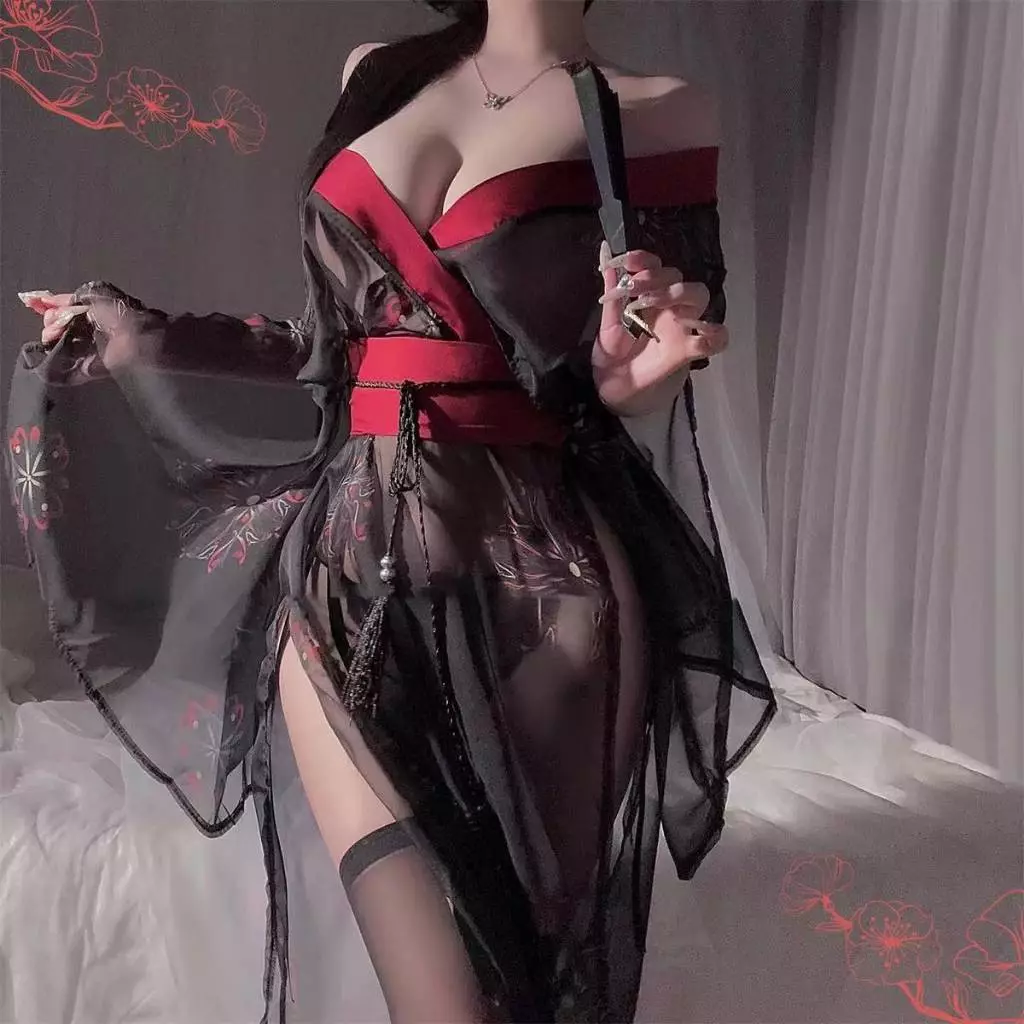 Đồ Cosplay Kimono Nhật Bản Xuyên Thấu Xẻ Tà Sexy Gợi Cảm Set Cổ Trang Hanfu Đen Xẻ V1 Quyến Rũ Tinh Tế - N343 11 vn 11134207 820l4 mdzkamntqwhz20
