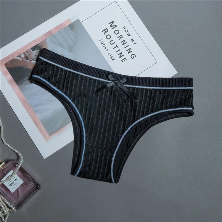 Quần Lót Nữ Thun Gân Cotton Đính Nơ Mềm Mại Thoáng Khí Bikini Quần Chip Kẻ Sọc Gợi Cảm Quyến Rũ - T321 Đen 6 vn 11134207 820l4 mf2qftq4sgso23