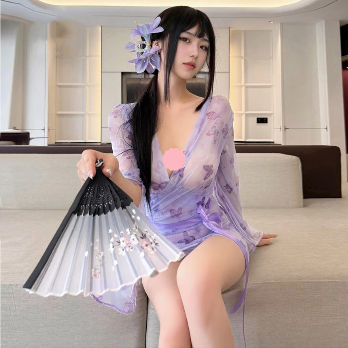 Áo Choàng Ngủ Xuyên Thấu Hoạ Tiết Bướm Quyến Rũ Cuốn Hút Váy Khoác Ngoài Dáng Ôm Kèm Chip Sexy Gợi Cảm - N189 2 Áo Choàng Ngủ Xuyên Thấu Hoạ Tiết Bướm Quyến Rũ Cuốn Hút Váy Khoác Ngoài Dáng Ôm Kèm Chip Sexy Gợi Cảm - N189
