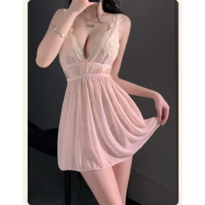 Váy Ngủ Sexy Ren Xuyên Thấu Dáng Xoè Đáng Yêu Gợi Cảm Đầm Tiểu Thư Xẻ Sau Hở Lưng Kèm Chip Xinh Quyến Rũ - N281 Nude