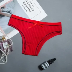 Quần Lót Nữ Thun Gân Cotton Đính Nơ Mềm Mại Thoáng Khí Bikini Quần Chip Kẻ Sọc Gợi Cảm Quyến Rũ - T321 Đỏ