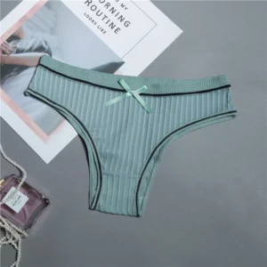 Quần Lót Nữ Thun Gân Cotton Đính Nơ Mềm Mại Thoáng Khí Bikini Quần Chip Kẻ Sọc Gợi Cảm Quyến Rũ - T321 Xanh Mạ