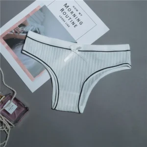 Quần Lót Nữ Gợi Cảm Quyến Rũ Mềm Mại Thoáng Khí Bikini Quần Chip Kẻ Sọc Thun Gân Cotton Đính Nơ  - T321 Trắng