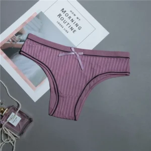 Quần Lót Nữ Bikini Quần Chip Kẻ Sọc Gợi Cảm Quyến Rũ Mềm Mại Thoáng Khí Thun Gân Cotton Đính Nơ  - T321 Tím
